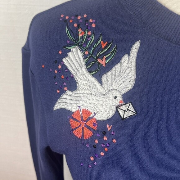 & Other Stories Sweatshirt 2 Womens Blue Bird Embroidered Long Sleeves Cotton - Picture 6 of 8